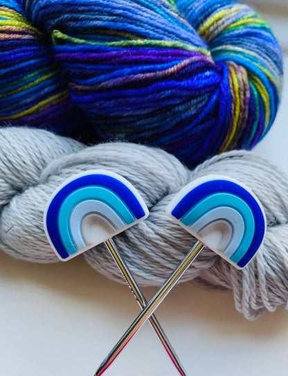 Rainbow Knitting needle toppers and point protectors.