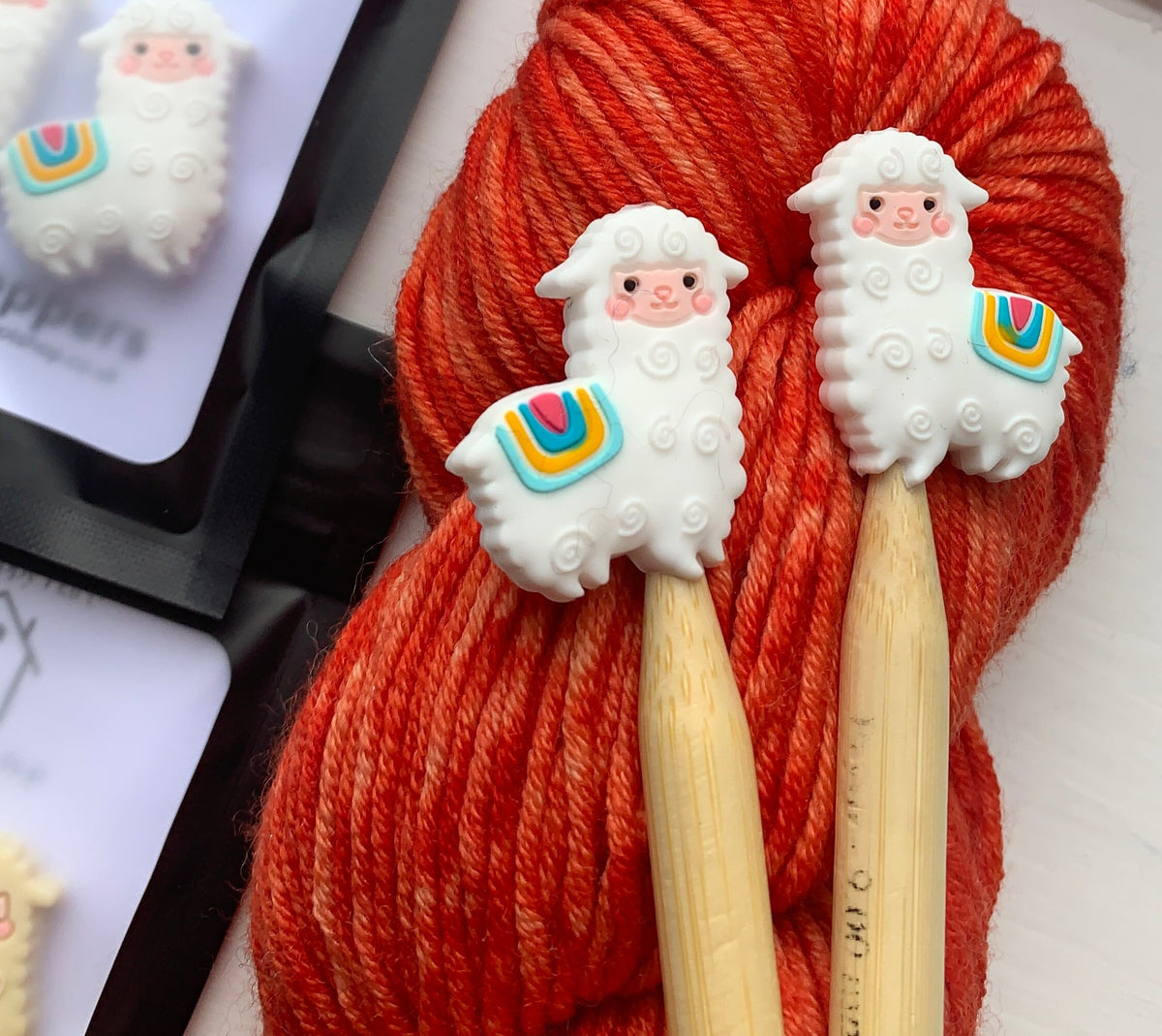 Knitting needle toppers and point protectors. A cute way to stop your stiches slipping. Llama knitting