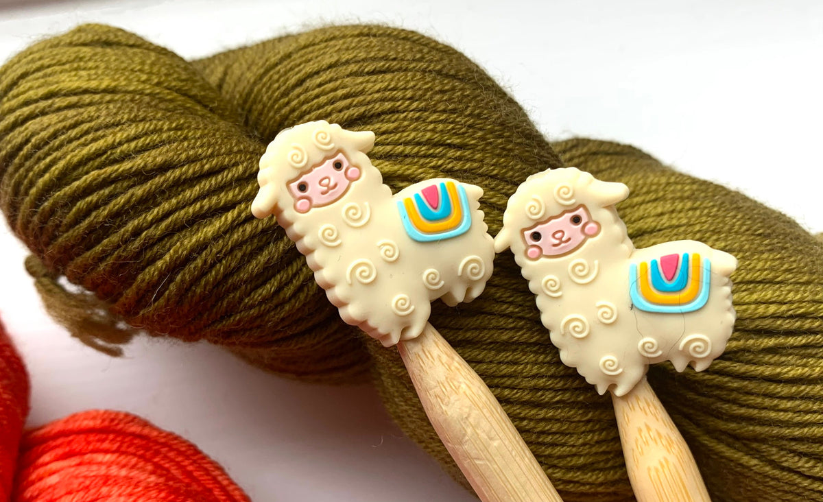 Knitting needle toppers and point protectors. A cute way to stop your stiches slipping. Llama knitting
