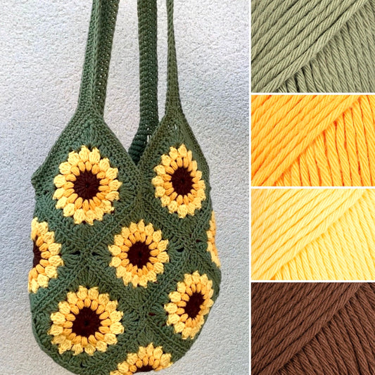 Crochet sunflower bag kit - Make your own lovely sunflower bag with this diy crochet kit.