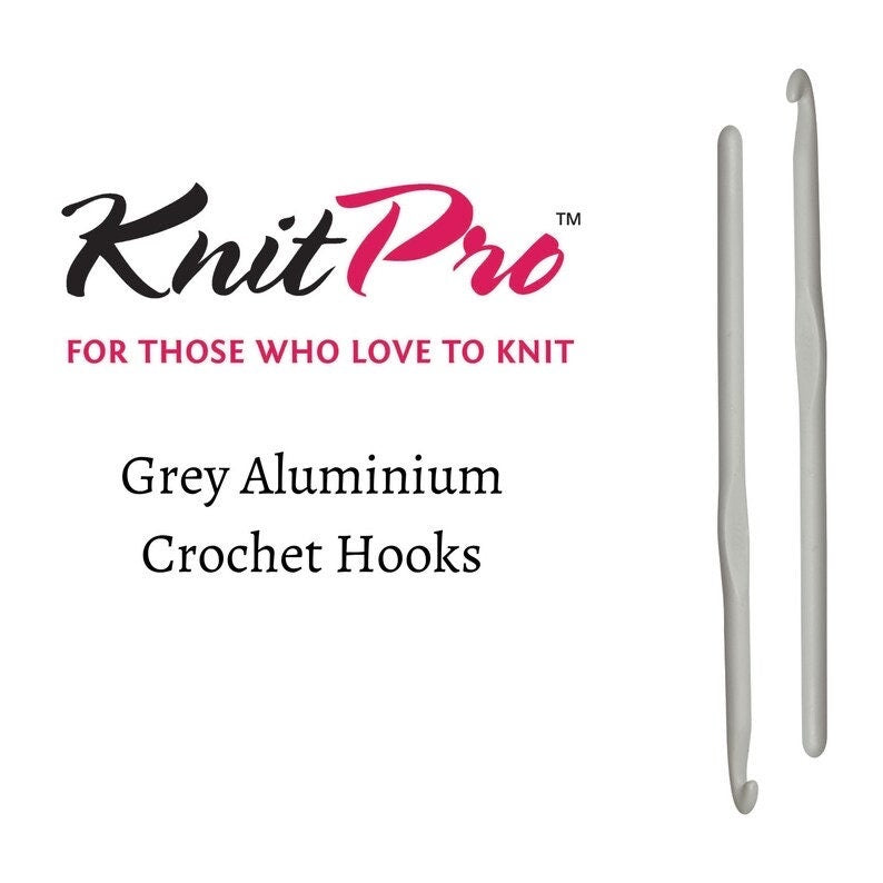 crochet hook by knit pro - grey aluminium crochet hook - variety of sizes
