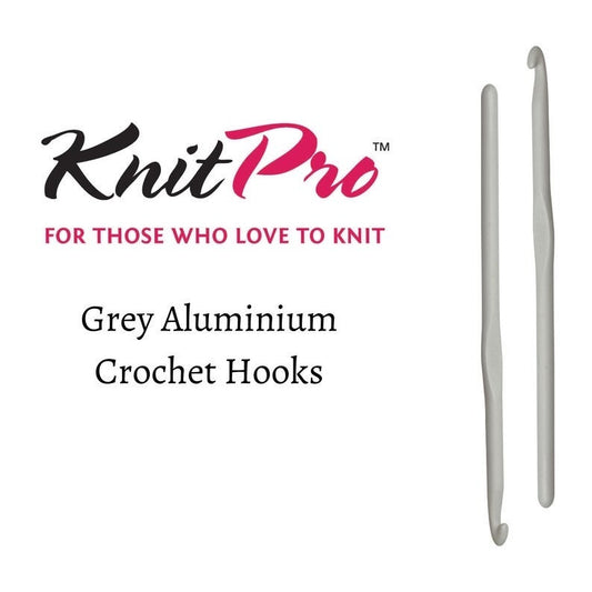 crochet hook by knit pro - grey aluminium crochet hook - variety of sizes