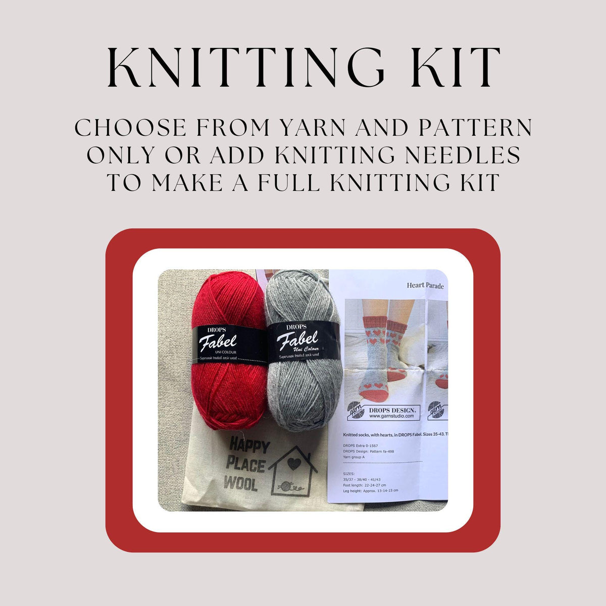 Knitted sock kit - make your own lovely heart socks with this diy knit kit using Drops Fabel wool