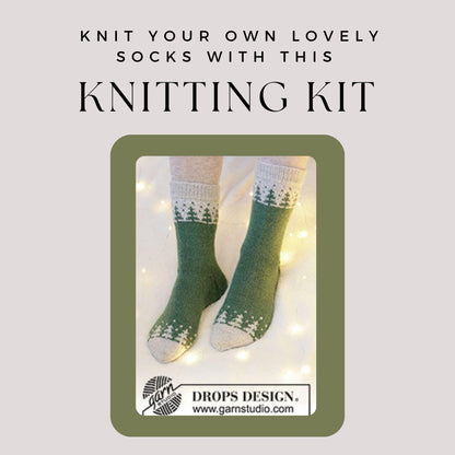 Knitted sock kit - make your own lovely forest socks with this diy knit kit using Drops Nord wool