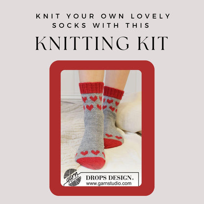 Knitted sock kit - make your own lovely heart socks with this diy knit kit using Drops Fabel wool