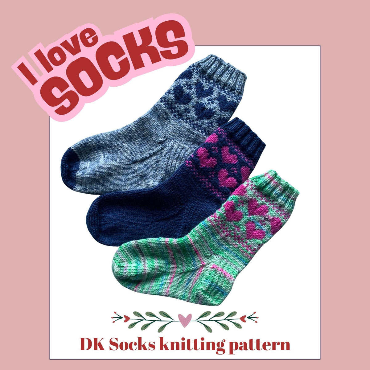 How to knit socks - an easy knitting pattern for DK socks - pdf pattern - socks with heart pattern perfect for valentines gift