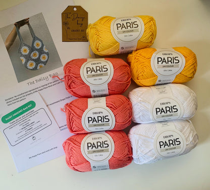 Crochet Daisy bag kit -  various colours. Make your own lovely Daisy bag with this diy crochet kit