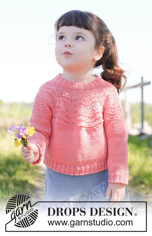 Cute knitted jumper for children - KNITTING KIT - coral charm - yarn and knitting pattern kit - sizes 2 - 12 years