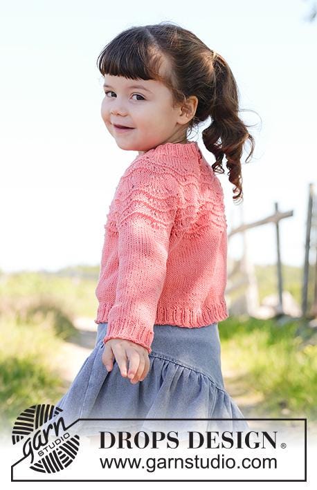 Cute knitted jumper for children - KNITTING KIT - coral charm - yarn and knitting pattern kit - sizes 2 - 12 years