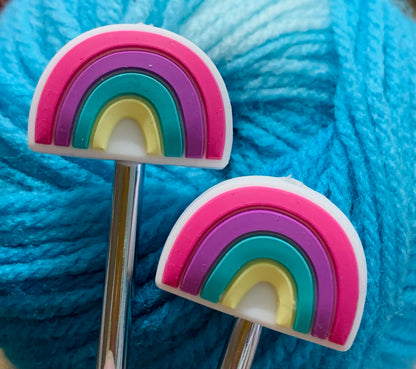 Rainbow Knitting needle toppers and point protectors.